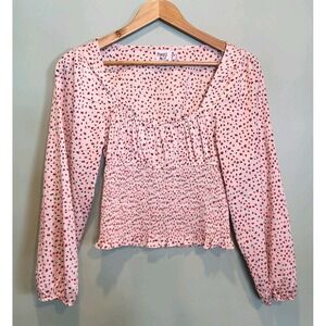 Long Puff Sleeve Lightweight Milkmaid Coquette Smocked Crop Top Sz 4